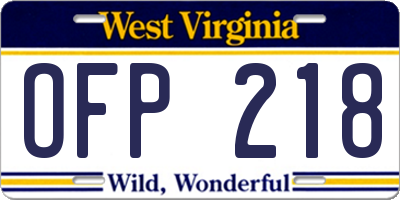 WV license plate OFP218