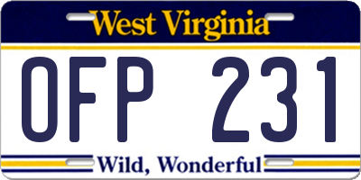 WV license plate OFP231