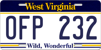 WV license plate OFP232