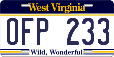 WV license plate OFP233