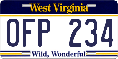 WV license plate OFP234