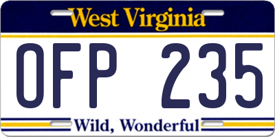 WV license plate OFP235