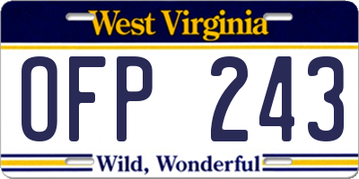 WV license plate OFP243