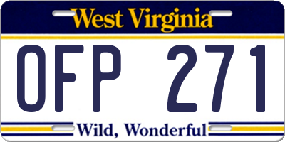 WV license plate OFP271