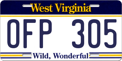 WV license plate OFP305