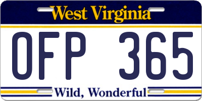 WV license plate OFP365