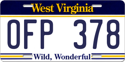 WV license plate OFP378