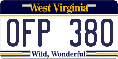 WV license plate OFP380