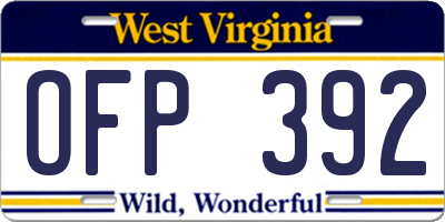 WV license plate OFP392