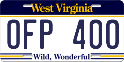 WV license plate OFP400