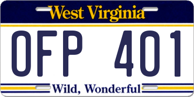WV license plate OFP401