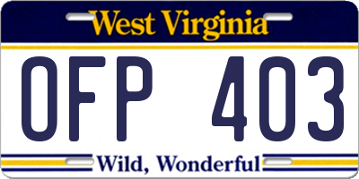 WV license plate OFP403