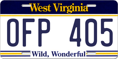 WV license plate OFP405