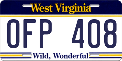 WV license plate OFP408