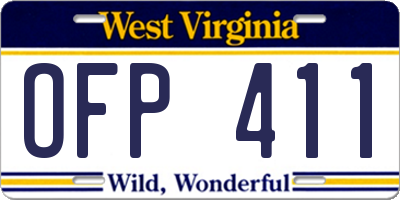 WV license plate OFP411