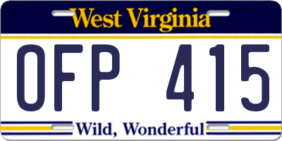 WV license plate OFP415