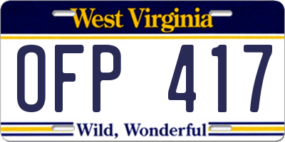 WV license plate OFP417