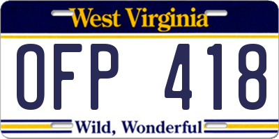 WV license plate OFP418