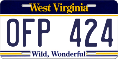 WV license plate OFP424