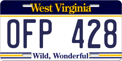 WV license plate OFP428