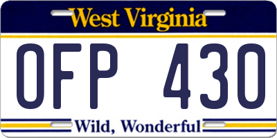 WV license plate OFP430