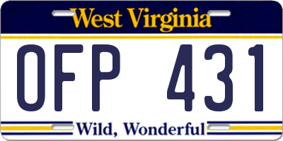 WV license plate OFP431