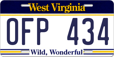 WV license plate OFP434