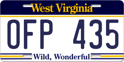 WV license plate OFP435