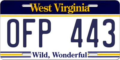 WV license plate OFP443