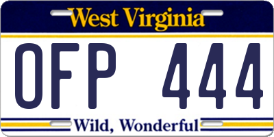 WV license plate OFP444