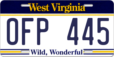 WV license plate OFP445
