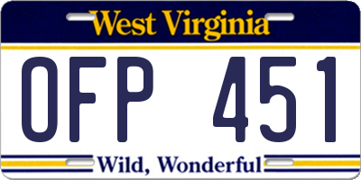 WV license plate OFP451