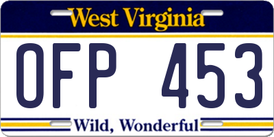 WV license plate OFP453