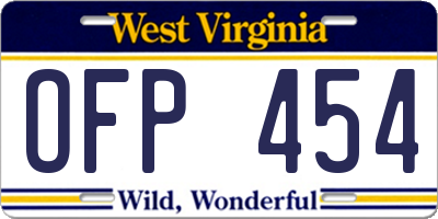 WV license plate OFP454
