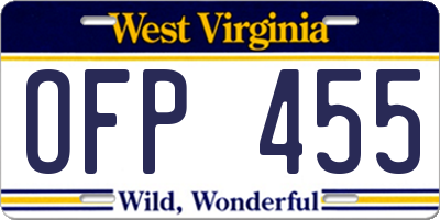 WV license plate OFP455