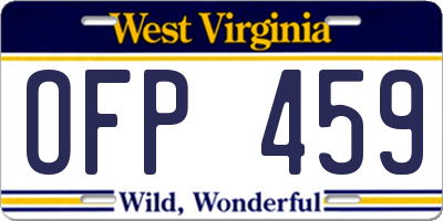 WV license plate OFP459