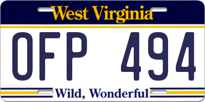 WV license plate OFP494