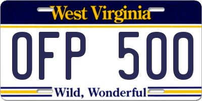 WV license plate OFP500