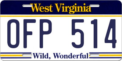 WV license plate OFP514