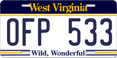 WV license plate OFP533