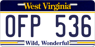 WV license plate OFP536