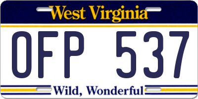 WV license plate OFP537