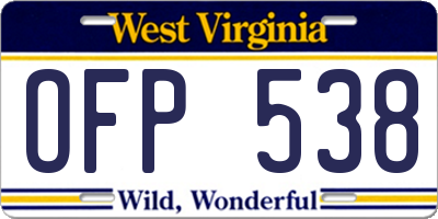 WV license plate OFP538