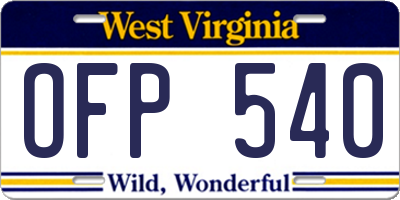 WV license plate OFP540