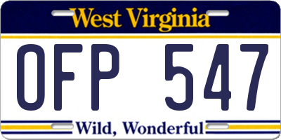 WV license plate OFP547