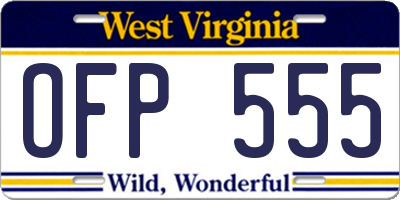 WV license plate OFP555
