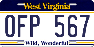 WV license plate OFP567