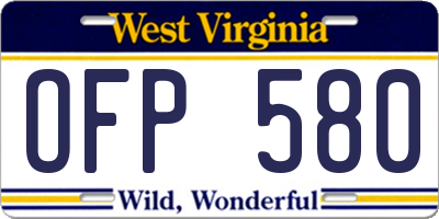 WV license plate OFP580