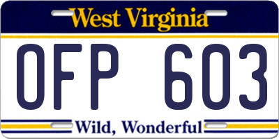 WV license plate OFP603