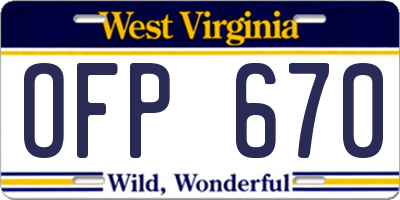 WV license plate OFP670